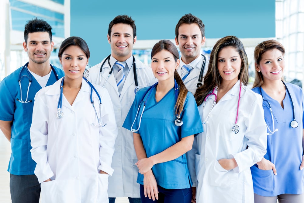 California healthcare team of doctors and nurses supported by a PEO for HR compliance and payroll efficiency
