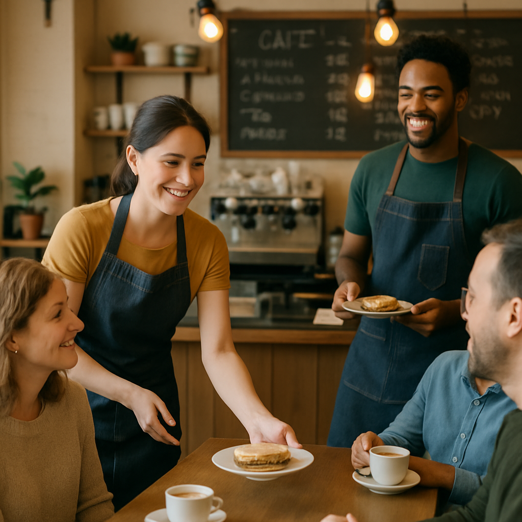 restaurant employees serving customers in a local cafe-1